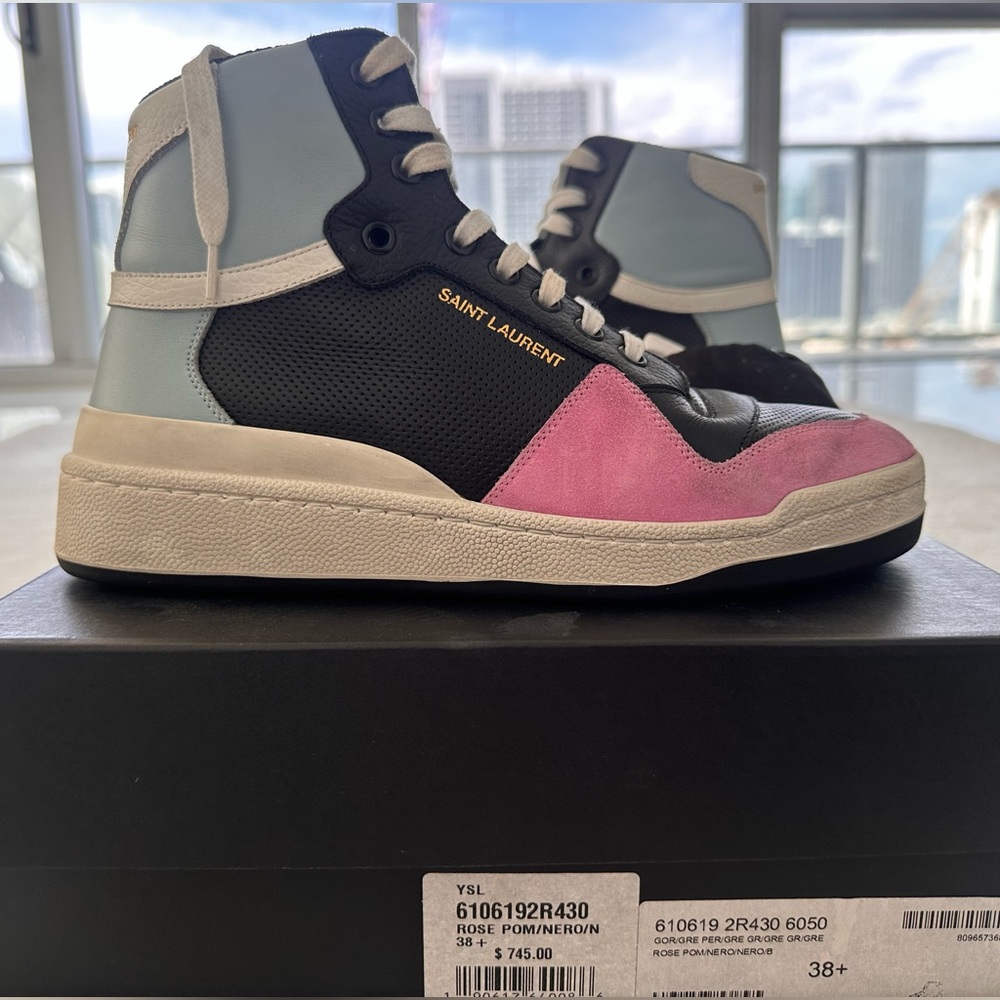 Gently worn Saint Laurent Black/Blue/Pink high top sneakers